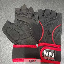 دستکش نیمه انگشتی بدنسازی پاپو PAPU مشکی قرمز کد VM222