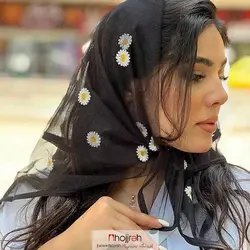 مینی اسکارف توری طرح بابونه دور روبان دوزی کد D301