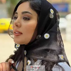 مینی اسکارف توری طرح بابونه دور روبان دوزی کد D301