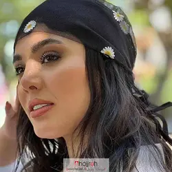 مینی اسکارف توری طرح بابونه دور روبان دوزی کد D301