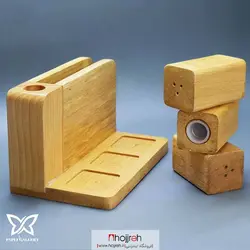 نمک پاش چوبی ۳ عددی دارای استند دستمال کاغذی و خلال دندان کد P87