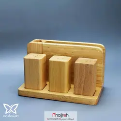 نمک پاش چوبی ۳ عددی دارای استند دستمال کاغذی و خلال دندان کد P87
