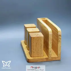 نمک پاش چوبی ۳ عددی دارای استند دستمال کاغذی و خلال دندان کد P87