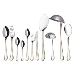 سرویس قاشق و چنگال 18 نفره ناب استیل طرح ونیز دور طلایی (86 پارچه) بعلاوه کنسول چوبی - مدل جدید - تخفیف ویژه