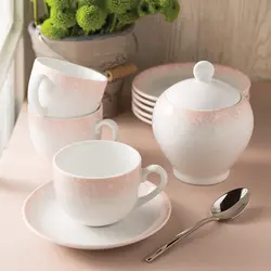 سرویس چینی زرین 6 نفره چای خوری ساکورا صورتی (14 پارچه)