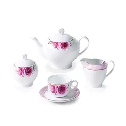 سرویس چینی زرین 6 نفره چای خوری رزفلاور (17 پارچه) - مدل جدید - تخفیف ویژه