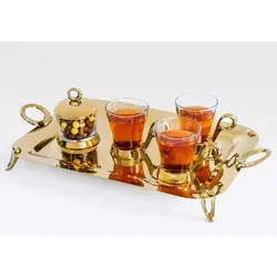 سرویس چایخوری تک استیل مدل نگین دار (طلایی براق) - مدل جدید - تخفیف ویژه