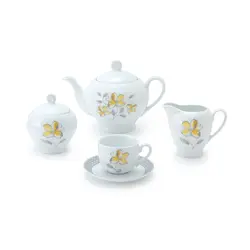 سرویس چینی زرین 6 نفره چای خوری والنسیا زرد (17 پارچه) - مدل جدید - تخفیف ویژه
