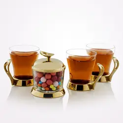 سرویس چایخوری تک استیل مدل لوپ (طلایی براق) - مدل جدید - تخفیف ویژه