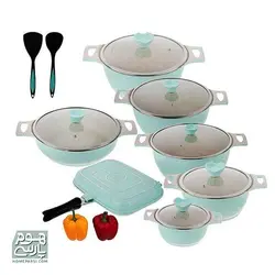 سرویس قابلمه 16 پارچه هوم کینگ مدل Granite Plus رنگ سبز آبی