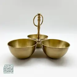 اردو خوری برنجی مدل سه خانه گرد دسته دار