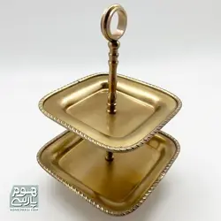 شیرینی خوری دو طبقه برنجی مدل مربع کوچک