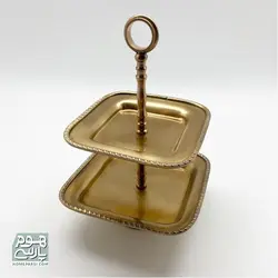 شیرینی خوری دو طبقه برنجی مدل مربع کوچک