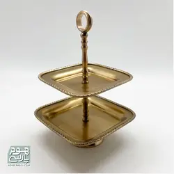 شیرینی خوری دو طبقه برنجی مدل مربع کوچک