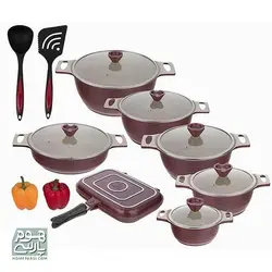 سرویس قابلمه 16 پارچه هوم کینگ مدل Granite Plus رنگ زرشکی