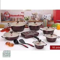 سرویس قابلمه 16 پارچه هوم کینگ مدل Granite Plus رنگ زرشکی