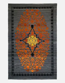 گلیم فرش سوزنی حیدریان مدل مروارید زمینه ذغالی