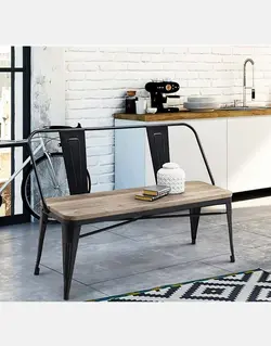 نیمکت فلزی پشت دار با کفی چوب