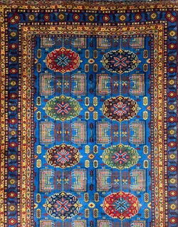 فرش دستباف آبی نقش خان محمدی کد 121