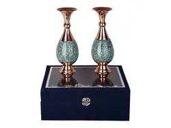 جفت گلدان فیروزه کوبی سایز 25 با جعبه مخمل