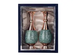 جفت گلدان فیروزه کوبی سایز 25 با جعبه مخمل