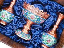 ست آجیل خوری و گلدان مس و پرداز