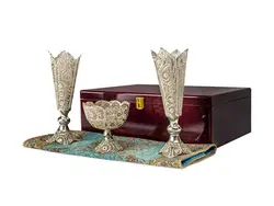 ست گلدان و آجیل خوری ملیله کاری