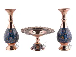 ست دکوری مسی پرداز شیرینی خوری و گلدان متوسط