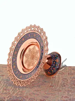 ست دکوری مسی پرداز شیرینی خوری و گلدان متوسط