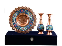 ست بشقاب 25 و گلدان 20 مس و نقاشی