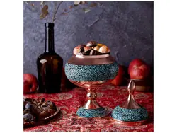 ست شکلات خوری فیروزه کوبی 24 و رومیزی ترمه