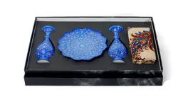 ست بشقاب و گلدان مینا کاری و سفره قلم زنی