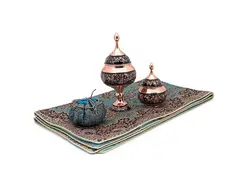 شکلات خوری و قندان مس و حکاکی و ترمه ابریشم