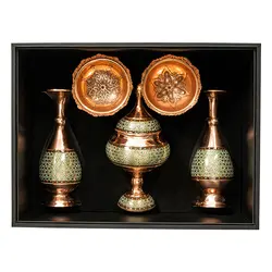 ست شکلات خوری، آجیل خوری و گلدان مس و خاتم