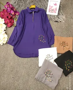 شومیز گلدوزی پرگل بنفش کد 14756