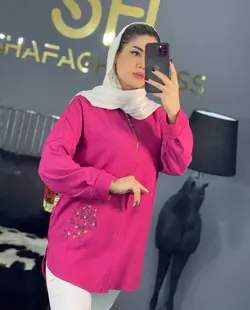 شومیز گلدوزی پرگل سرخابی کد 14756