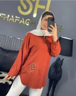 شومیز گلدوزی پرگل آجری کد 14756