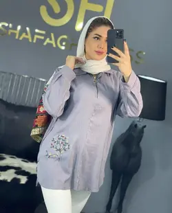 شومیز گلدوزی پرگل طوسی کد 14756