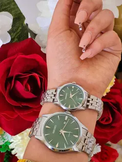 ست ساعت تقویم دار سیکو SEIKO صفحه سبز کد 14853