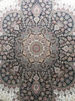 فرش 9 متری 1000 شانه نقشه سلطنتی کد 3002 زمینه سرمه ای ☀️ ایران کارپت