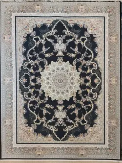 فرش 1500 شانه گل برجسته نقشه صدف زمینه ذغالی ☀️ ایران کارپت