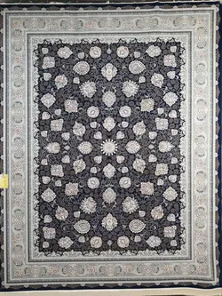 فرش 1500 شانه نقشه کاملیا زمینه سرمه ای ☀️ ایران کارپت