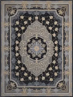 فرش 700 شانه نقشه صدف زمینه سرمه ای طلاکوب ☀️ ایران کارپت