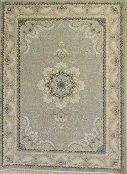 فرش 1200 شانه برجسته نقشه بنفشه زمینه نقره ای حاشیه کرم ☀️ ایران کارپت