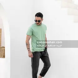 تیشرت ساده مردانه سبز فیروزه ای