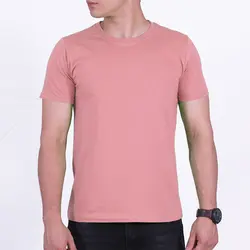 تیشرت ساده پنبه ای مردانه صورتی پاستیلی