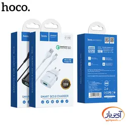 شارژر دیواری تک پورت هوکو مدل C12Q خروجی 18 وات به همراه کابل microUSB