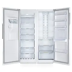 بررسی و خرید یخچال لئوکو مدل رویال با رنگ سفید ساده، دارای هومبار و یخساز، دوقلو (کد یخچال) - جهان دلیور