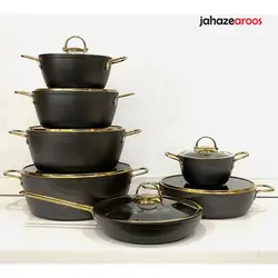 سرویس قابلمه 14 پارچه طوسی درب منحنی طلایی یونیک 8312 - فروشگاه اینترنتی جهازعروس