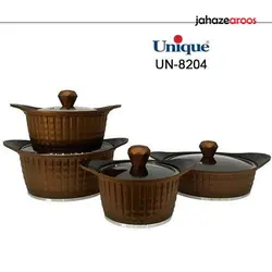 سرویس قابلمه 8 پارچه مسی مدل نگینی یونیک کد UN-8204 - فروشگاه اینترنتی جهازعروس